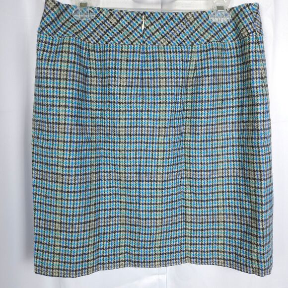 Talbots Women 10 Blue Houndstooth Plaid Tweed Zipper Pocket Pencil Skirt - Picture 3 of 6